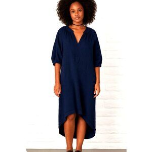 Ocean + Main Blue Gauze 100% Cotton Maxi Dress With Pockets Size 2X NWT